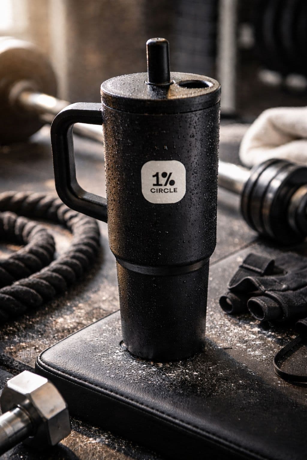 1% Circle branded tumbler product creative